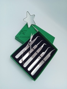 Pinzas de precisión para extensión de pestañas con agarre de diamante, juego de 7 piezas, mango con espejo, tijeras de muelle para cejas con cajas de cartón - Product Image 5