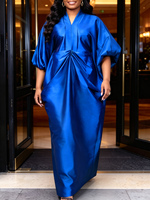 ADR060329 Robes Bubu longues et amples africaines élégantes et décontractées à col en V, manches bouffantes et froncées