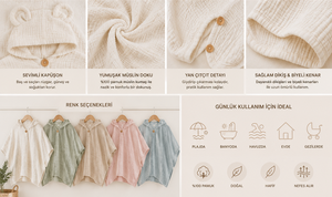 Serviette à capuche en mousseline pour enfants, 100% coton, douce et respirante, peignoir de plage, fournisseur direct de Denizli, Turquie, OEM - Product Image 3