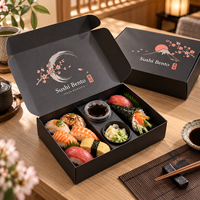 Boîte alimentaire pliable personnalisée, boîte à sushi écologique, emballage à emporter, boîte à emporter avec plateau porte-sauce, boîtes en papier alimentaire
