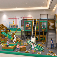 Aire de jeux intérieure Diggerland pour usage commercial, espace de jeu avec piscine à sable, excavatrice, grue, arbre et mur de sable