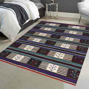 Tapis imprimé noir et blanc turc, tapis bohème, tapis moderne, tapis en chenille - Product Image 1