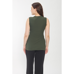 Nueva tendencia, Túnica sin mangas verde oscuro, mezcla de poliéster, diseño de palangre con abertura lateral, perfecto para ropa informal de oficina de verano - Product Image 2