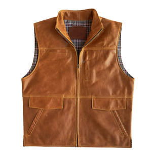 2026 Men Genuine Leather Motorcycle Vest Casual Washed Slim Fit Real <b>Brown</b> Winter Multi-Pocket Professional Stitching Breathable - Product Image 1
