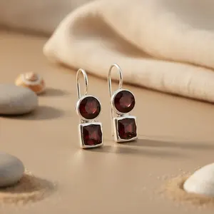 Boucles d'oreilles pendantes pour femmes en argent 925 avec pierre précieuse grenat, accessoire de mode - Product Image 2