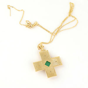 Collier pendentif croix chrétienne style bohème plaqué or 18 carats avec chalcédoine chryso et minuscules oxydes de zirconium aquatiques, bijoux hip-hop - Product Image 6