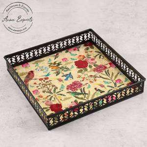 Plateau de service à motif floral décoratif, design d'inspiration vintage, finition lisse, accent élégant pour table basse, décoration intérieure - Product Image 2