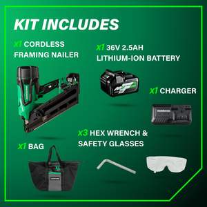 Cloueuse à charpente sans fil 36V MultiVolt 3-1/2 pouces avec batterie lithium-ion 2,5 Ah pour applications sur palettes - Product Image 6