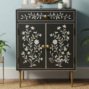 ตู้เก็บของลายดอกไม้ฝังกระดูกสีดำ ดีไซน์ทันสมัย เป็นมิตรกับสิ่งแวดล้อม ขายส่ง มี 1 ลิ้นชัก สำหรับห้องนั่งเล่นหรือทางเข้า มีจำหน่ายแล้ว - Product Image 6