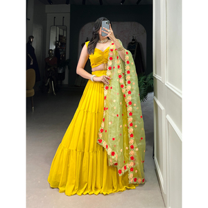 Lehenga choli อินเดียแต่งงานกับ dupatta สำหรับผู้หญิงวัสดุจอร์เจียสไตล์ดั้งเดิมสำหรับงานปาร์ตี้และฤดูกาล - Product Image 1
