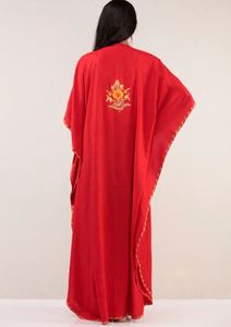 เดรสคาฟตันปักลายสำหรับผู้หญิงแขนสามส่วนและยาวถึงพื้นกระดุมตกแต่งด้วยกระดุมสำหรับฤดูร้อน - Product Image 3