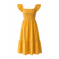 Robe midi évasée respirante à col carré et manches courtes, motif floral tissé, ourlet à volants, taille naturelle, style vintage, en maille, pour l'automne