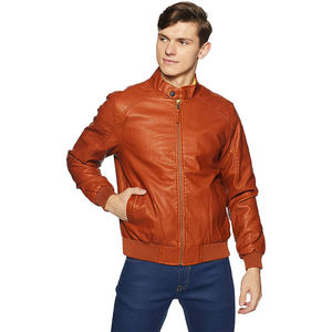 Veste d'hiver zippée courte pour homme sur mesure, style streetwear noir, col montant en PU, broderie, veste en cuir de vache pour homme - Product Image 1