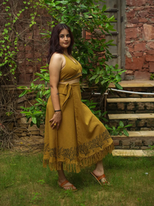 100% coton bloc imprimé moutarde Kimono jupe ensemble Boho Tribal Festival porter respirant doux caractéristiques pour l'hiver automne été - Product Image 3