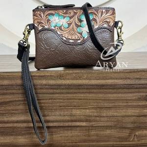 2025 New Design Fashion Trendy Small Crossbody Bags <b>Hand</b> Tooled Genuine Leather Purse Luxury <b>Mini</b> Women Embossed Leather Handbag - Product Image 1