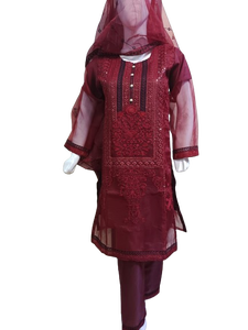 Robes de soirée droites en organza brodé fantaisie pour femmes, prêtes à porter, les plus vendues, tenue décontractée, ensemble 3 pièces, excellente qualité d'exportation - Product Image 5