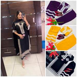 Ropa de fiesta Faux Georgette Kurta Pant con Dupatta Traje completamente cosido Vestido tradicional Hilo bordado Trabajo Ropa informal - Product Image 5
