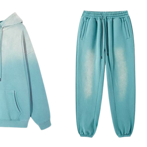 Conjunto Deportivo de Sudadera con Capucha y Pantalones Jogger para Hombre, Color Azul Menta, Lavado Ácido, Felpa Suave, Estilo Urbano Minimalista, Ropa de Invierno - Product Image 6