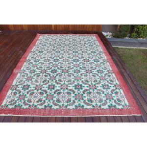 Tapis turc 6,7 x 10,6 pieds, tapis vintage surdimensionné, tapis en laine abstrait rouge - Product Image 1