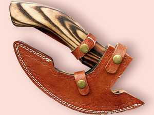 2025 Offre Spéciale Lame en acier au carbone personnalisable Hache à pizza avec manche en bois de rose Hache à pizza et gaine de transport en cuir - Product Image 6