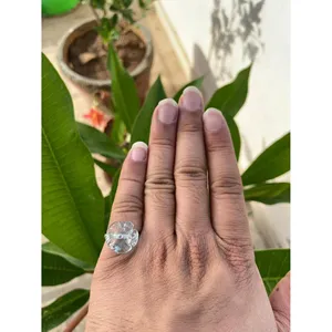 Blue Topaz Diamond Flower <b>Ring</b> <b>925</b> Sterling <b>Silver</b> Handmade Floral Gemstone <b>Ring</b> Wholesale Jewelry Supplier - Product Image 5