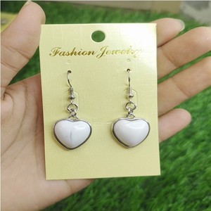 Howlite Tiny Heart Shaped with Metal Frame Earring <b>Set</b> Gemstone Fashion Jewellery Hearts Shaped Earrings <b>Crystal</b> Elements - Product Image 1