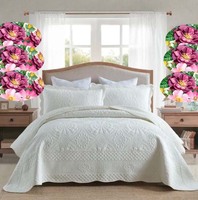 Achetez une drap de lit en coton pur indien fait main, tissé sergé 400TC, imprimé à la main avec des fleurs blanches, couvre-lit tendance pour la chambre à coucher