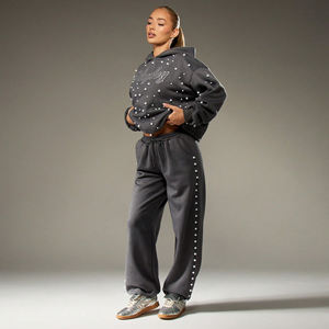 Ensemble de survêtement pour femme, lavage à l'acide, sweat-shirt et jogging, polaire doux et chaud, vêtements de sport confortables pour la salle de sport, l'entraînement, la course à pied, les voyages, le quotidien - Product Image 4