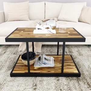 Industrial Design 2-Tier <b>Sofa</b> <b>Table</b> 80x50x46cm Tram Wood and Iron Frame Living Room Furniture-Model TT68139 - Product Image 2