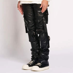 กางเกงขายดีสำหรับผู้ชาย หนังแท้คุณภาพสูง ทรงตรง ระดับกลาง เป็นมิตรกับสิ่งแวดล้อม กันน้ำ สวมใส่สบาย สีพื้น สไตล์สตรีท - Product Image 4
