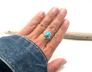 Turquoise bague en pierres précieuses bijoux pour femmes argent Boho Style bijoux 925 en argent Sterling tendance bague à la main cadeau pour elle - Product Image 1