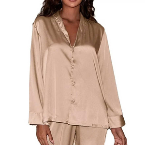 Nuovo Pigiama Autunnale in Seta con Colletto Lungo a Risvolto, Set Due Pezzi in Seta, Vendita <span class=keywords><strong>Online</strong></span>, Set Pigiama da Donna - Product Image 5