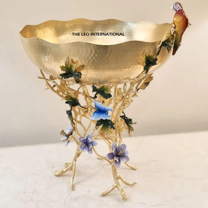 Bol à nourriture sèche avec motif de papillon et de fleur de perroquet, avec support doré, bol de service décoratif moderne pour la maison, qualité japonaise - Product Image 1