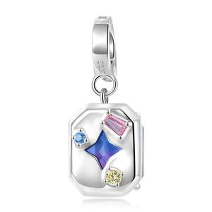 Placa Circular Plateada con Diamantes de Plata en Forma de Zafiro Religioso con Pendientes o Dije de Oro y Oro Rosa de Platino - Product Image 3
