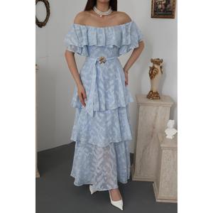 Vestido Azul Bebé con Volantes en Capas - Azul Bebé - Product Image 4