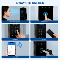 Serrure de porte intelligente en verre Guidi Tuya, biométrique, reconnaissance faciale, empreinte digitale, mot de passe, carte IC, déverrouillage à distance par application, cloud, maison, hôtel, bureau, appartement