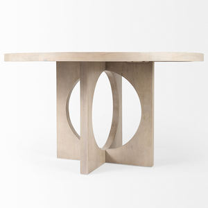 Table de salle à manger de cuisine moderne en bois de manguier indien massif de couleur bois naturel, durable et robuste, avec base de conception géométrique - Product Image 4