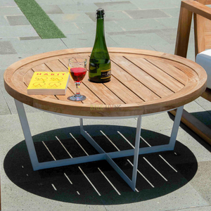 Table basse ronde en bois CATTALINA avec base en aluminium, design moderne, idéale pour l'extérieur – Offre spéciale - Product Image 4