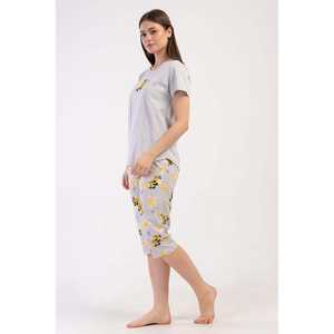 Traje de dormir capri ovalado de manga corta con cuello redondo para mujer - Product Image 3