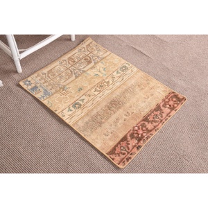 Turkish Vintage Rug, 2.1x2.8 ft Rug, Brown <b>Yellow</b> Ikat Rug - Product Image 3