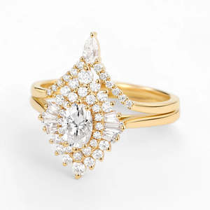 Elegant Vintage Floral Halo Moissanite Lab Created Wedding <b>Ring</b> Set Elegant Oval Cut Fine Jewelry for Parties and Anniversaries - Product Image 2