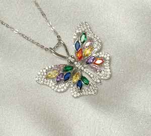 Pendentifs et breloques en argent 925 avec diamant papillon, bijoux fins multicolores avec chaîne empilable pour cadeau, pendentif en pierre précieuse moissanite - Product Image 1