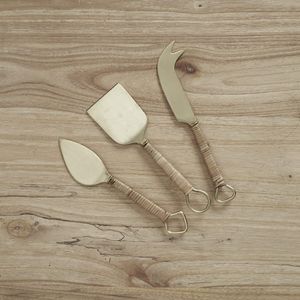 Juego de cuchillos de acero inoxidable con mango de mimbre chapado en oro, Juego de 3 unidades - Product Image 4