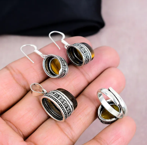 Oeil de Tigre Naturel en Argent Sterling 925 Forme de Coussin Artisan Look Ethnique Boho Pendentif Design Personnalisé Fabricant de Bijoux - Product Image 4