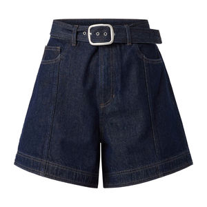 Straps Stretchy Denim <b>Shorts</b> For Women's Belt Loop Wide Leg Loose Fit Navy Blue Color Outdoor Fashionable <b>Jean</b> <b>Shorts</b> - Product Image 1