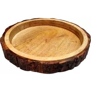 Plateau de service octogonal naturel fait à la main en bois pur, véritable bois massif, article de vaisselle, plateau de service naturel fait à la main - Product Image 6