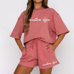 เซ็ตชุดวอร์มคอกลมผ้าคอตตอนกางเกงขาสั้นผ้าคอตตอนสำหรับ100% ชุดวอร์มสำหรับวิ่งแบบลำลองขนาดใหญ่พิเศษโลโก้ตามสั่ง - Product Image 5