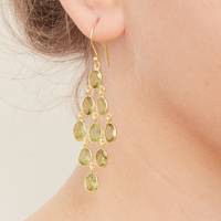 Boucles d'oreilles pendantes en pierre précieuse péridot vert naturel facetté, en argent sterling 925 massif plaqué or 18 carats, cadeau pour mariage ou fête