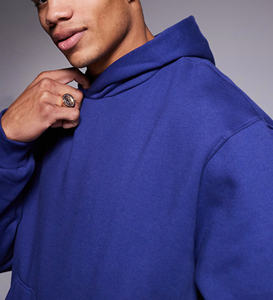 Top selling article 100% cotton <b>hoodies</b> mens oversized drop shoulder custom DTF printed logo solid blue colour <b>hoodies</b> for mens - Product Image 3