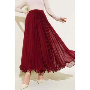 กระโปรงจีบผ้าชีฟองมีซิปเอวเบอร์กันดี - Product Image 4